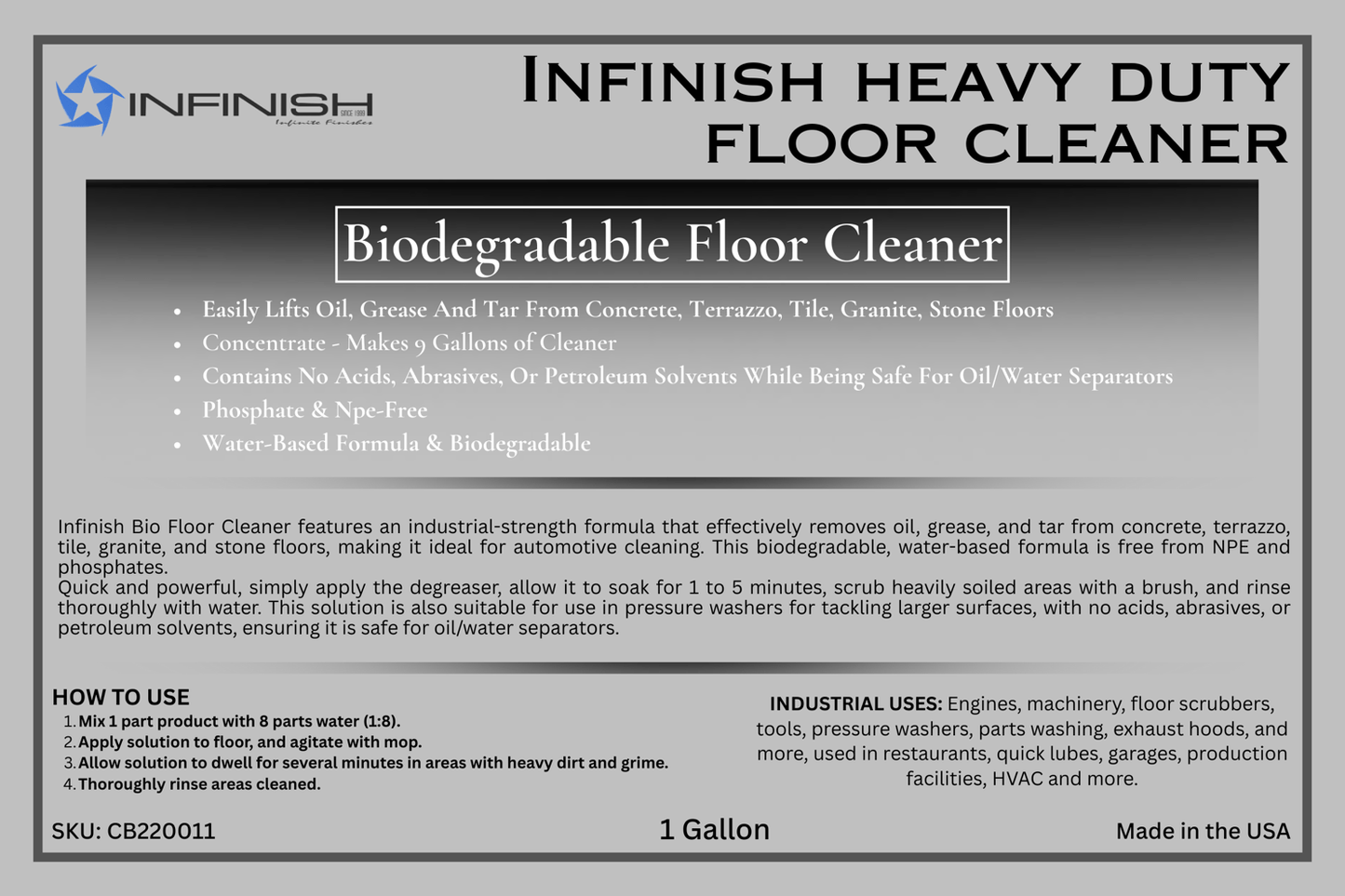 Industrial Strength Floor Cleaner - Biodegradable - Infinish