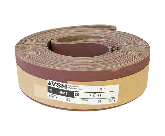 VSM Abrasive Sanding Belts 3" x 168" 220 Grit A/O