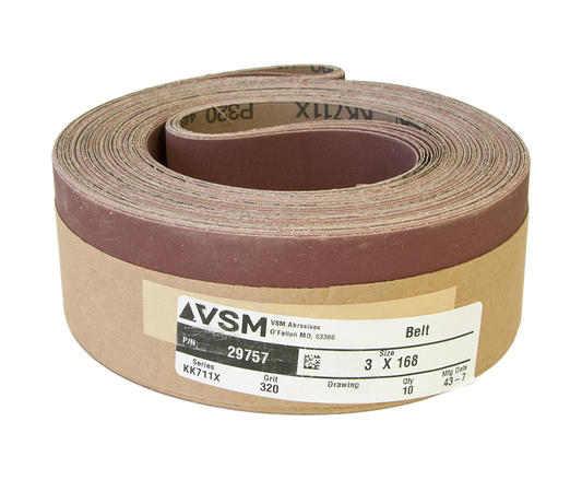 VSM Abrasive Belt 3" x 168" 320 Grit A/O X Wt.