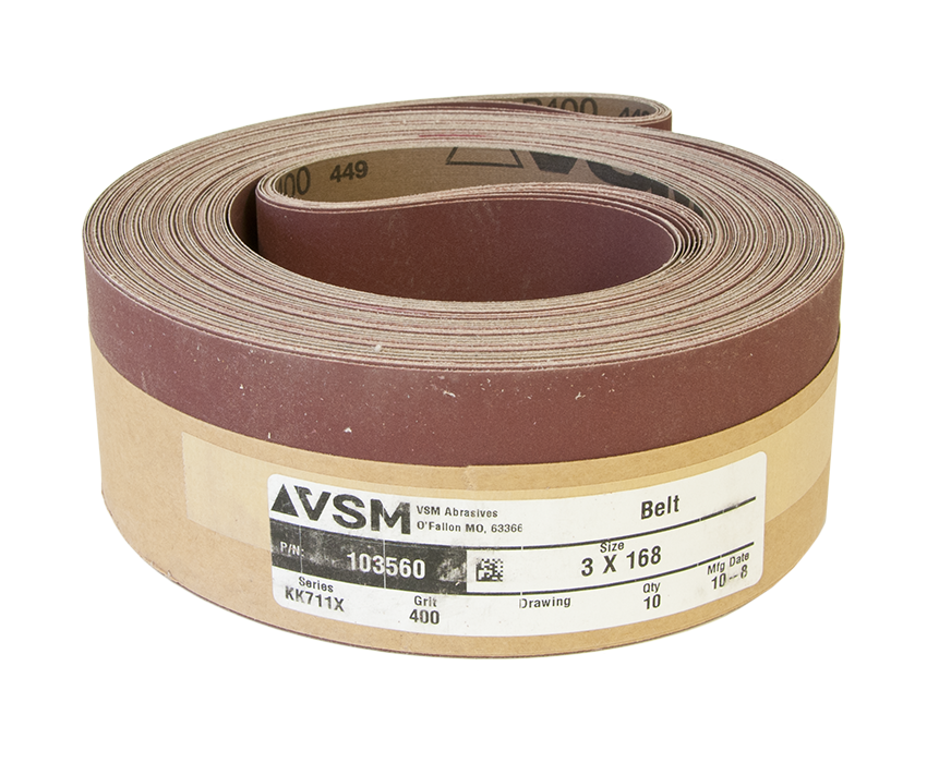 VSM Abrasive Belt 3" x 168" 400 Grit A/O X Wt.