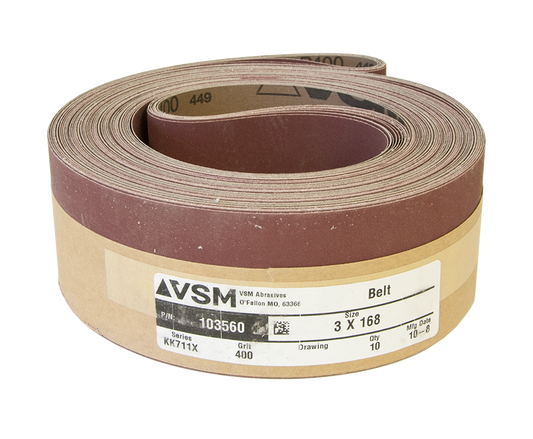 VSM Abrasive Belt 3" x 168" 400 Grit A/O X Wt.